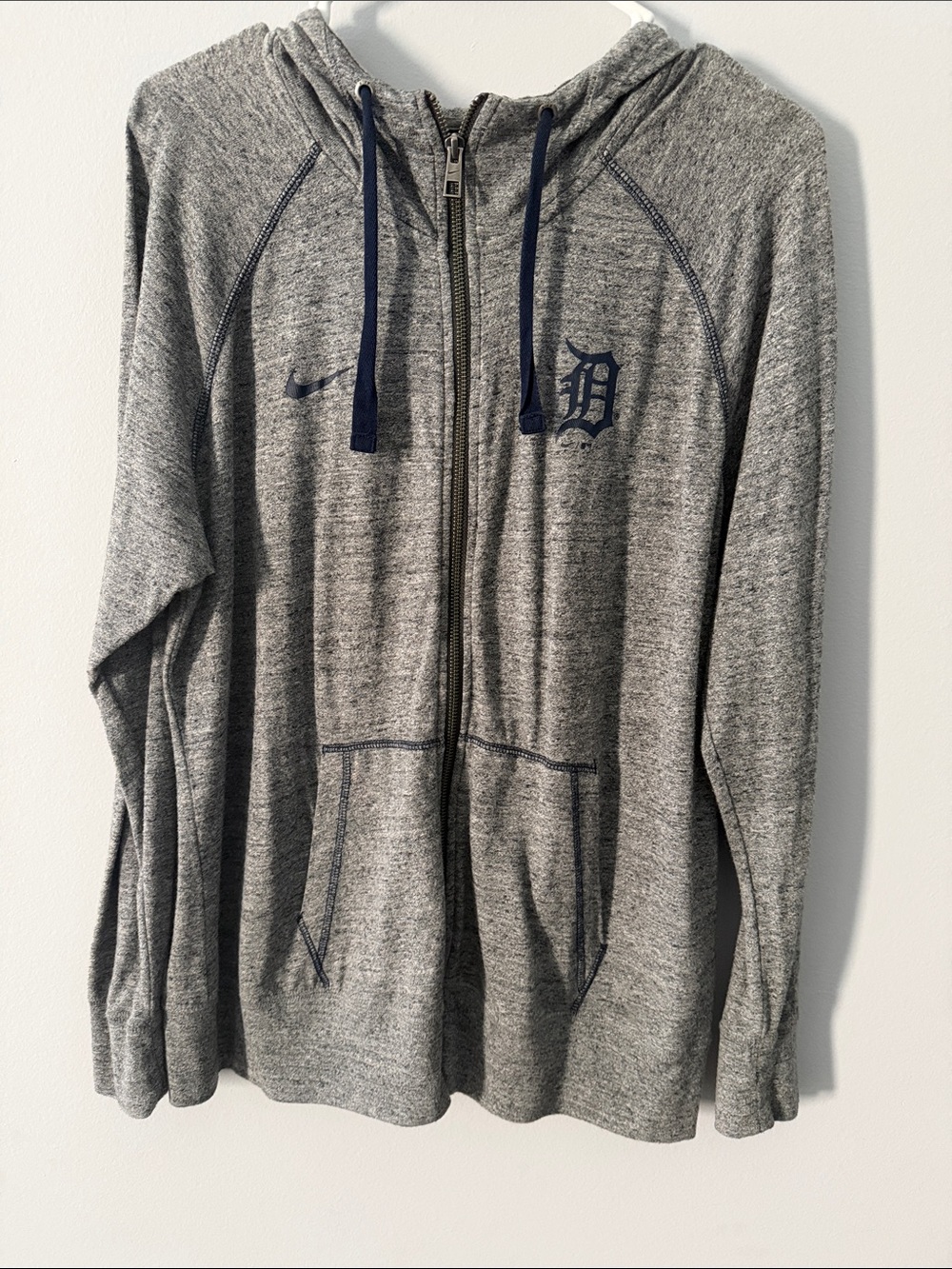 Nike Gray Full-Zip Detroit Tigers Hoodie with Navy Accents